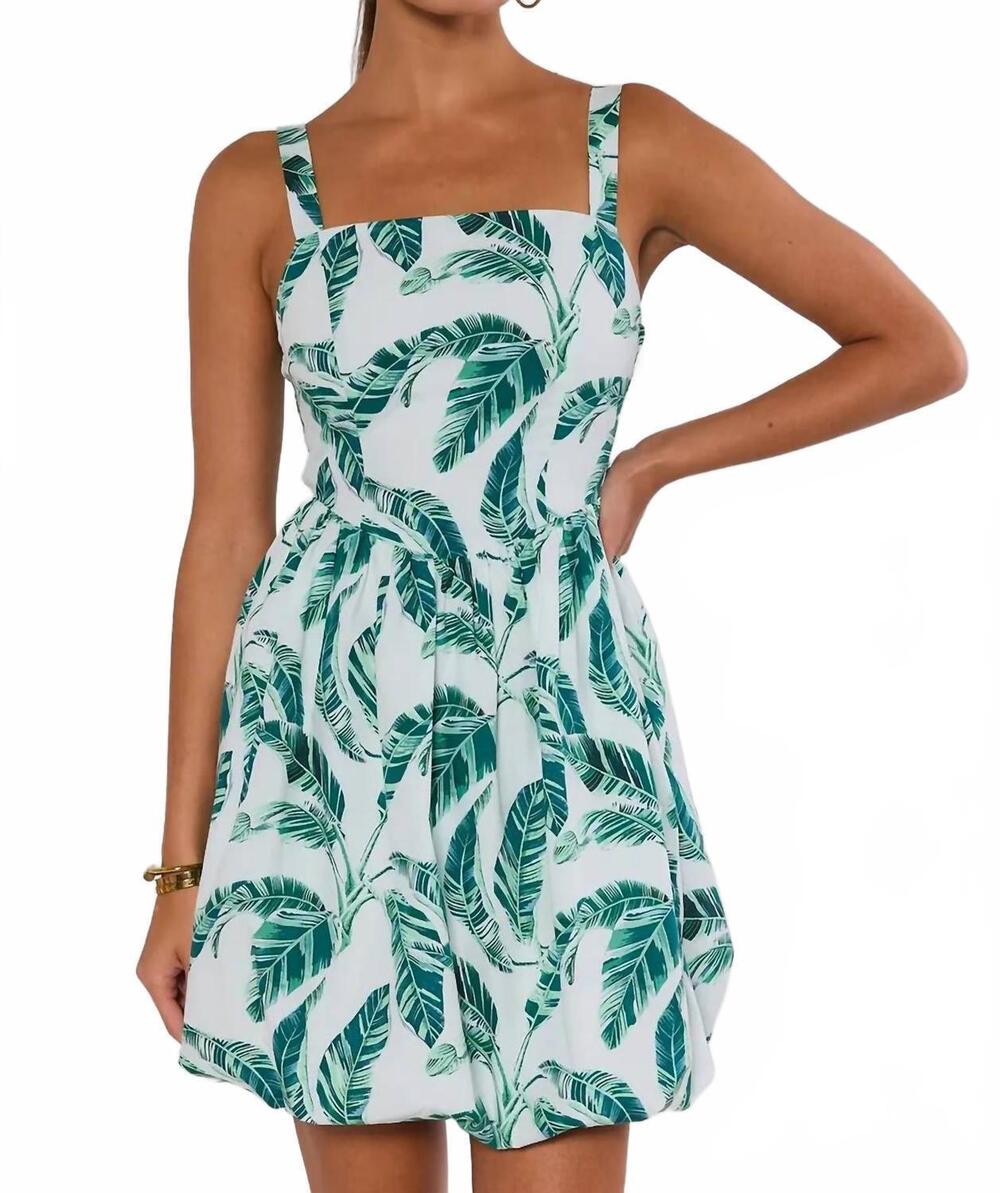 NEW FATE tropical leaf mini dress in green